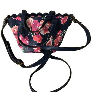 Liz Claiborne Blue Faux Leather, Pink or Red & White Flowers Shoulder Bag, Small